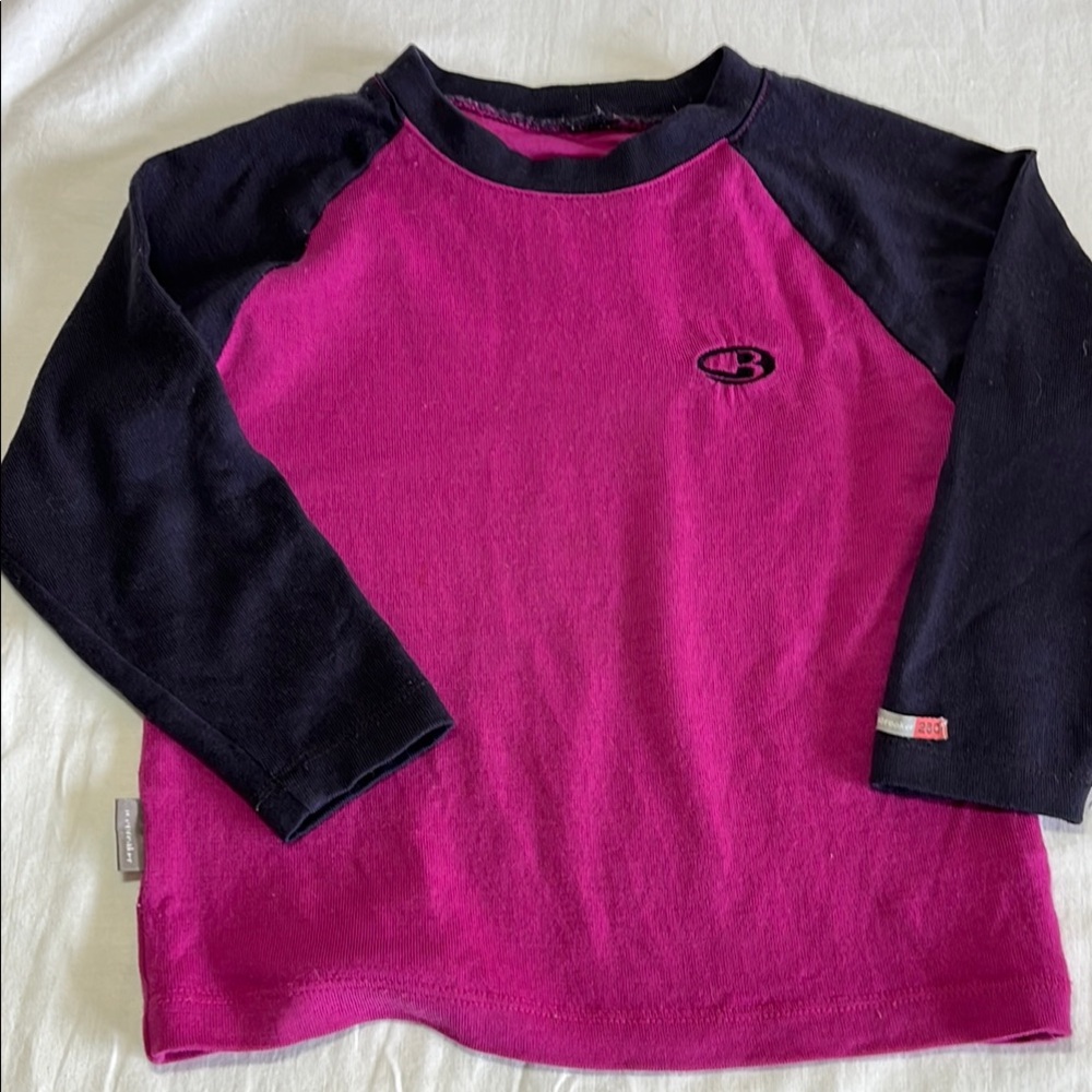 2T Icebreaker Kids Magenta and Black Long Sleeve Wool Tee